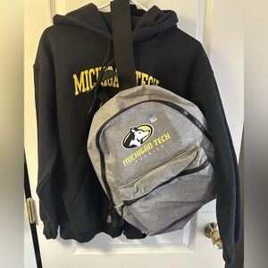 Michigan tech huskies backpack and hoodie bundle. NWOT